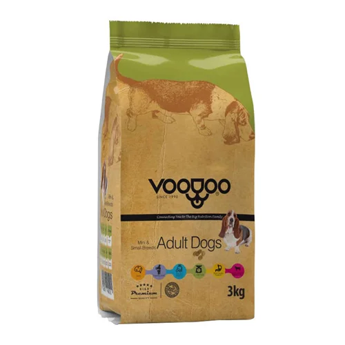 غذای خشک 3 کیلوگرمی برای سگ بالغ نژاد کوچک_برند voodoo مدل adult dog